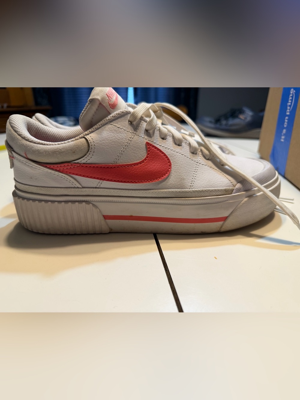 Nike Women's 7.5 Court Legacy Lift platform sneaker white and sea coral